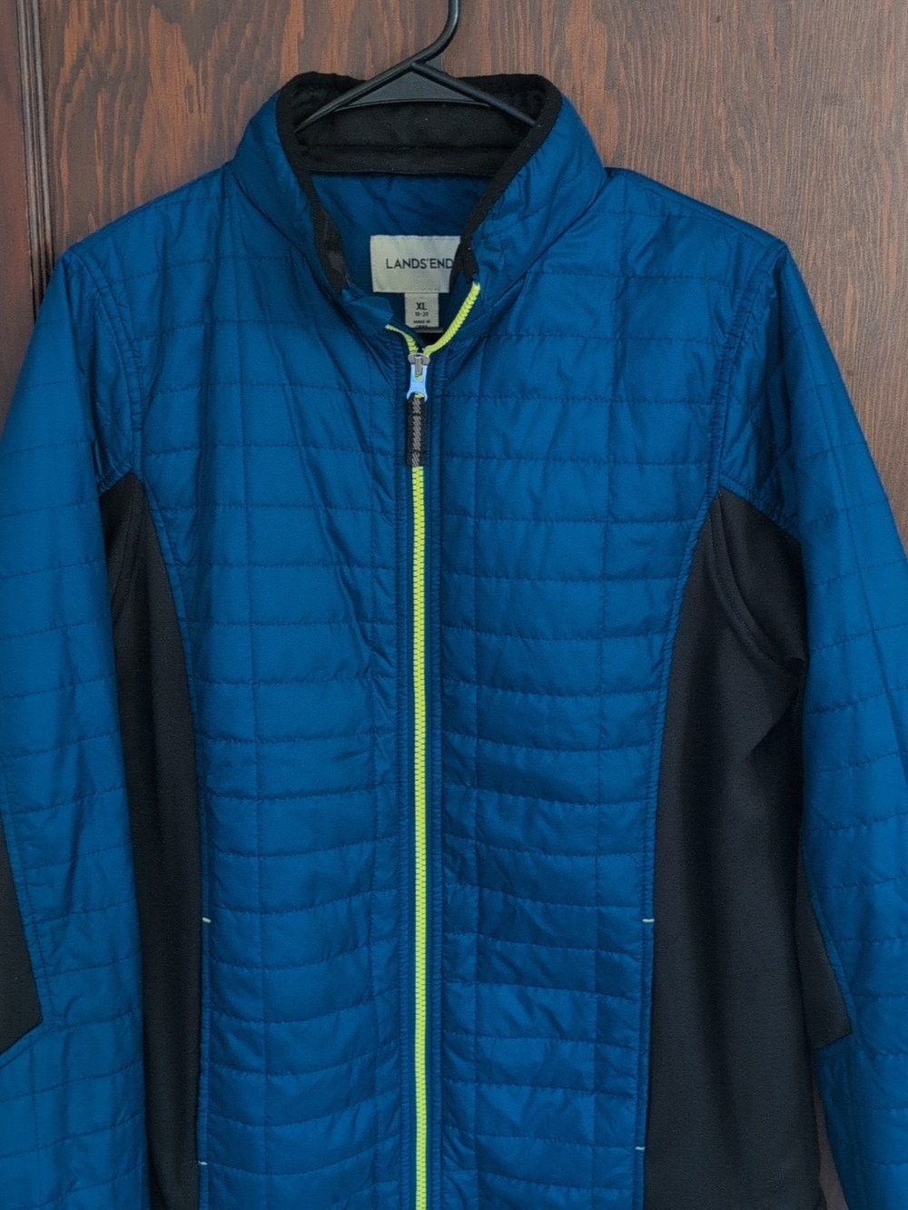 Lands' End Quilted Blue & Black Jacket with Lime Zipper - Picture 3 of 6